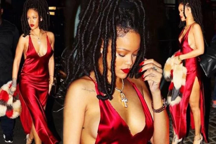 Rihanna kırmızı elbisesiyle yürek hoplattı