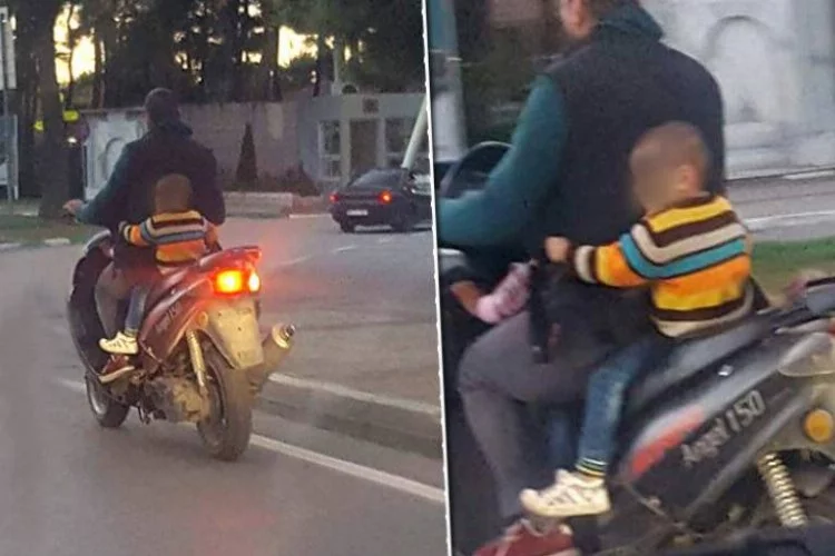 Bursa'da motosikletle tehlikeli yolculuk!