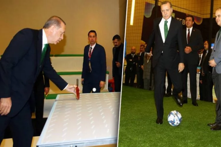 Erdoğan önce masa tenisi sonra futbol oynadı