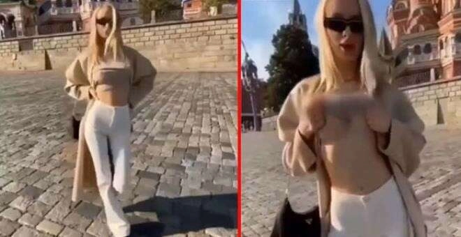 Kilisenin önünde göğüslerini açtı!