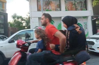 5 kişilik aile motosikletle seyahat etti! Korku dolu anlar anbean kaydedildi