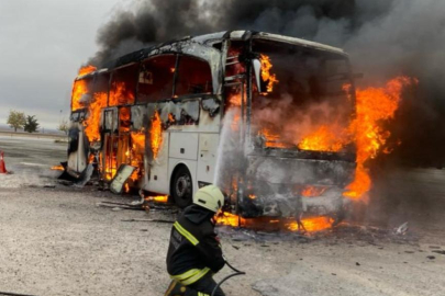 Konya'da yolcu otobüsü yandı