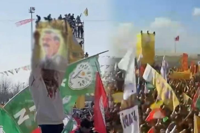 DEM Parti'nin Nevruz etkinliğinde terör elebaşı Öcalan'ın posterleri açıldı