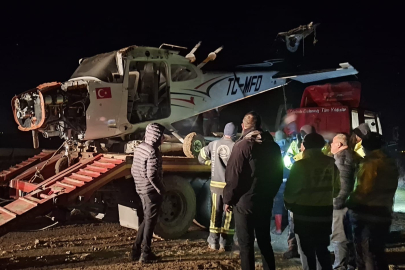 Denizli’de zorunlu iniş yapan eğitim uçağının enkazı kaldırıldı