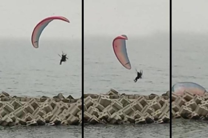 Paraşütçü dalgakıranların üzerine düştü