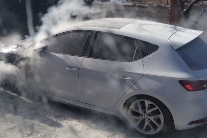 Van'da park halindeki otomobil yandı