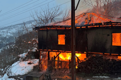 Düzce'de alev topuna dönen 2 katlı yapı küle döndü