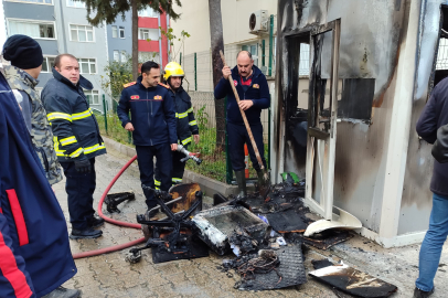 Sinop'ta okul yanında güvenlik kulübesinde yangın