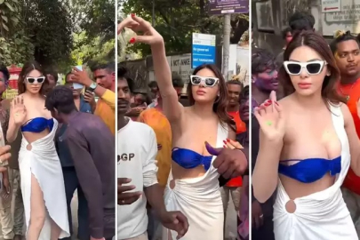 Ünlü oyuncu onlarca Hintli erkeğin arasında kaldı