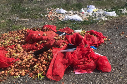 Tekirdağ'da yol kenarına dökülen soğanlara vatandaşlardan tepki