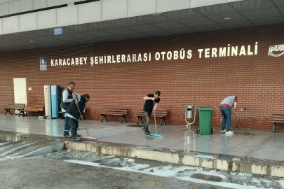 Bursa Karacabey'de otobüs terminalinde kapsamlı temizlik
