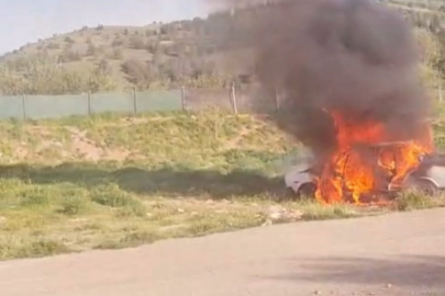 Ankara’da boş arazide araç yangını