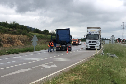 Amasya’da kontrolden çıkan tır karşı şeride geçti