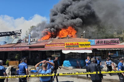 Sıralı dükkanların çatısında yangın