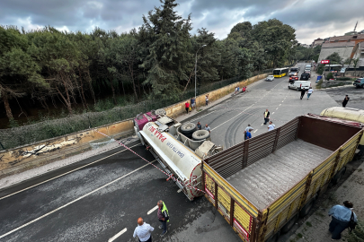 İstanbul Beykoz'da su tankeri geri manevra yaparken devrildi: 1 yaralı