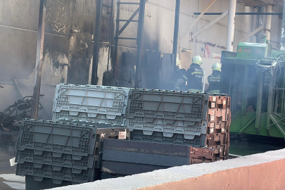 Muğla Bodrum'da bir AVM'nin geri dönüşüm alanında çıkan yangın