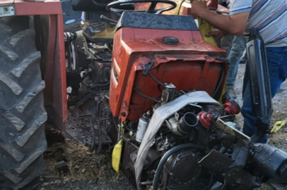 Çorum'da el freni çekilmeyen traktör şarampole yuvarlandı