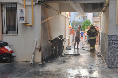 Muğla Menteşe’de park halindeki motosiklet alev aldı