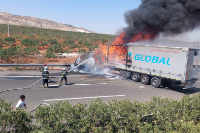 Gaziantep'te park halindeki tıra çarpan tır alev topuna döndü: Feci kaza kamerada