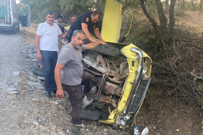 Çanakkale’de takla atan araçta sıkışan sürücü kurtarıldı