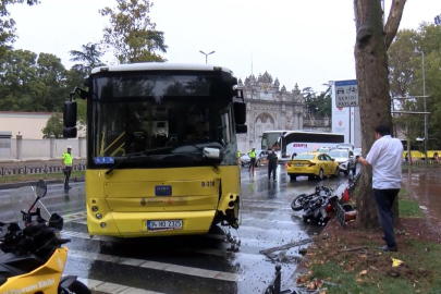 İETT otobüsü taksi ve motosiklete çarptı
