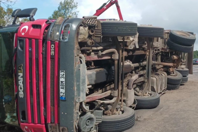 Ordu'da tomruk kamyonu devrildi: 21 ton tomruk yola saçıldı
