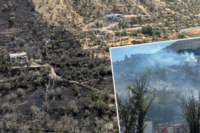 Patlıcan ve biber közlerken dağdaki otluk araziyi yaktı