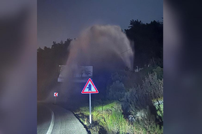 Bodrum'da içme suyu isale hattı patladı, tonlarca su yola aktı
