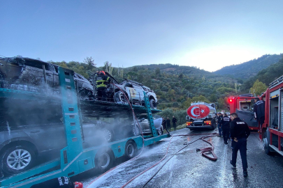 Aydın Bozdoğan'da araç yüklü tırda yangın: Araçlar kullanılamaz hale geldi