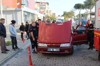 Aydın'da otomobilden dumanlar yükseldi, ekipler harekete geçti