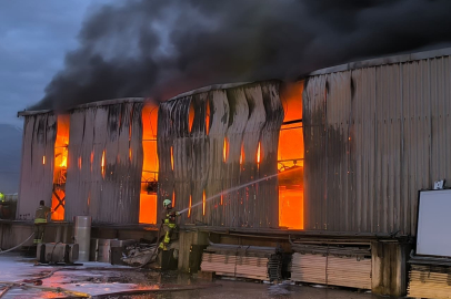 Hatay'da lastik deposu alevlere teslim oldu