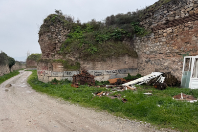 Bursa İznik'te 2 bin yıllık surlara sprey boya ile yazı yazdılar