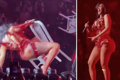 Cardi B, sahnede sandalyeden düştü