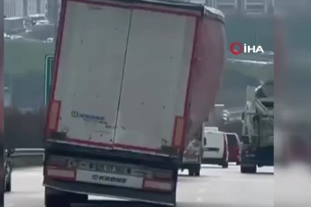 Bursa'da tır yan şekilde ilerledi! Yürekler ağza geldi