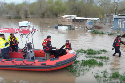 Bursa'da sular altında kalan bağ evinde mahsur kalan iki köpeği belediye ekipleri kurtardı