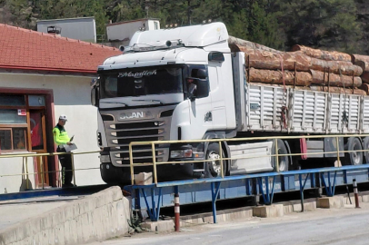 Bolu'da fazla tonajlı tomruk taşıyan kamyon sürücüsüne para cezası kesildi