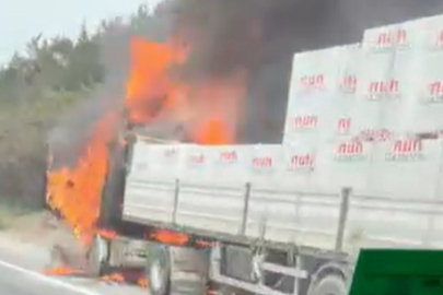 Kocaeli'de seyir halindeki tır alevlere teslim oldu