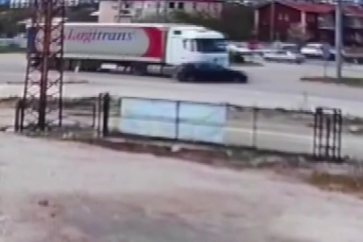Amasya'da tırın otomobili önüne katıp sürüklediği kaza kamerada