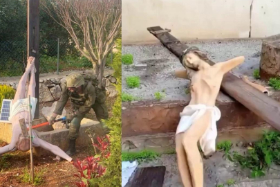 İsrail askerleri Hz. İsa heykelini de balyozla parçaladı