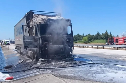 Edirne'de kereste yüklü tır yandı