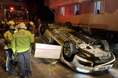 Bolu'da takla atan otomobildeki 2 kişi kazadan yara almadan kurtuldu