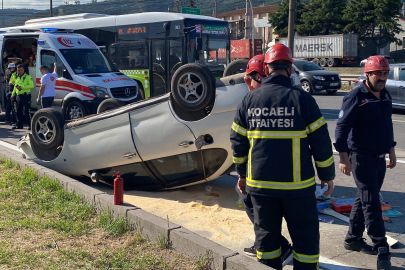 Kocaeli'de otomobil takla atıp ters döndü: Sürücü yara almadan kurtuldu, annesi hastanelik oldu