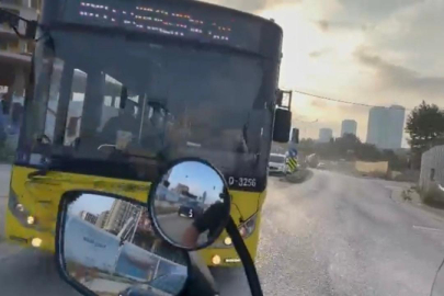 Motosikletli İETT otobüsüyle çarpışmaktan kıl payı kurtuldu