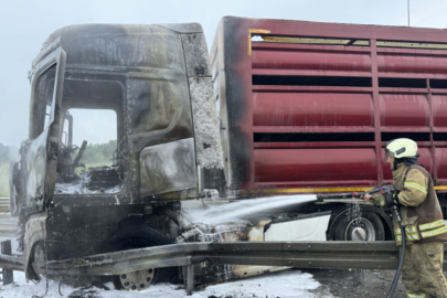 İstanbul'da bariyerlere çarpan tır yandı