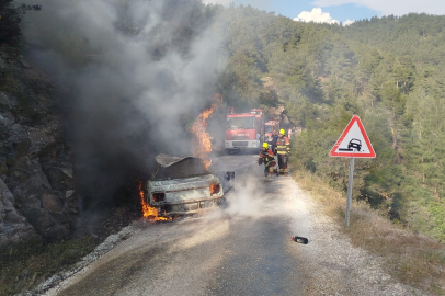 Balıkesir Dursunbey'de araç yangını ormana sıçradı