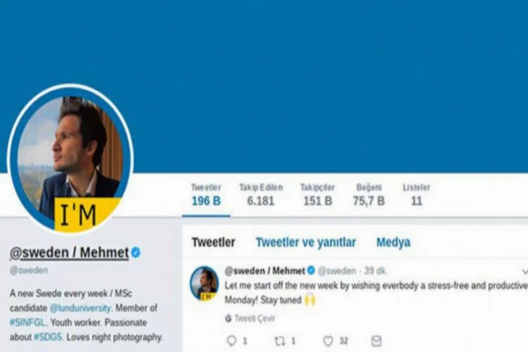 İsveç'in resmi Twitter hesabı Türk öğrenciye emanet