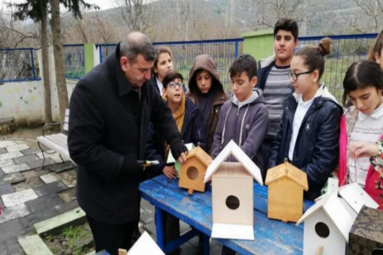 Bursa'da öğrenciler kuşlara ev yaptı