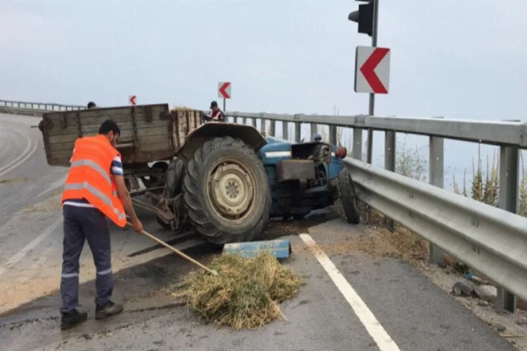 Bursa'da traktör sürücüsü bariyeri aşıp uçuruma düştü!
