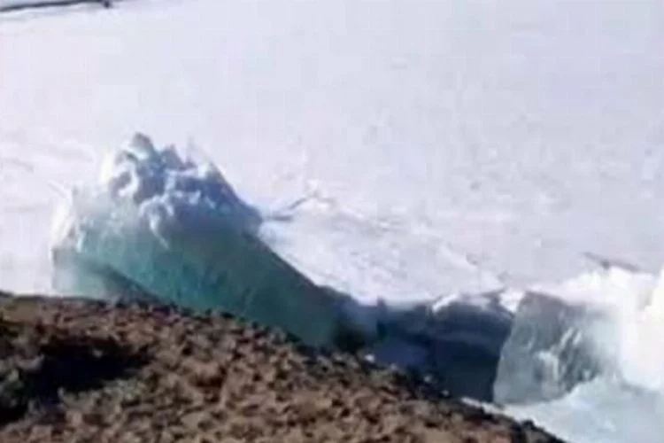 Denizdeki buzullar sahile vurdu