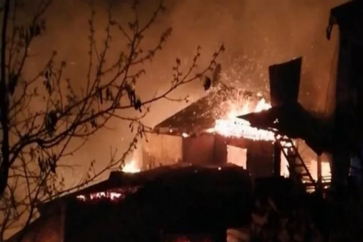 Köyde çıkan yangında 7 ahşap ev yandı